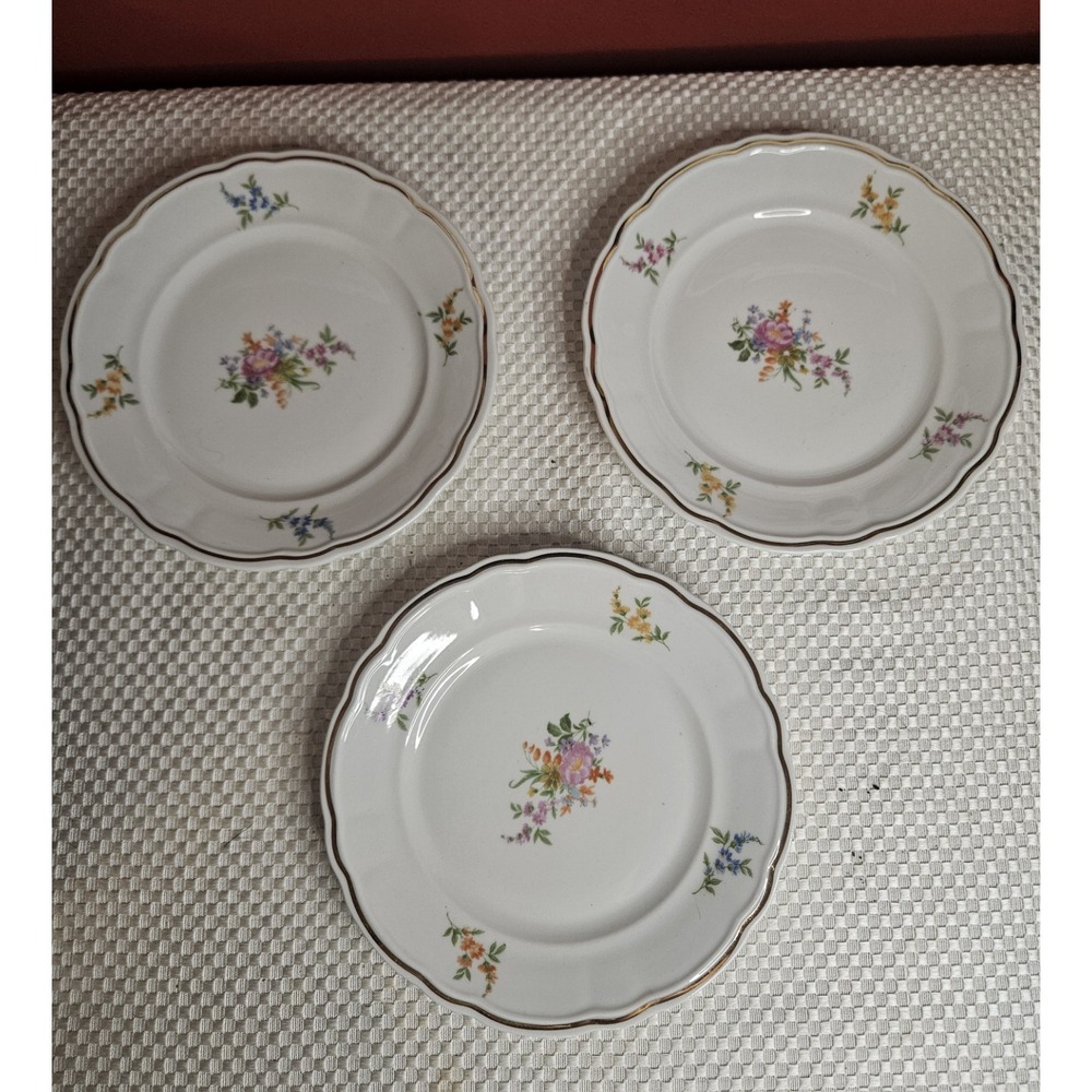 Vintage Kalk Eisenberg Germany Porcelain Plates - Floral Bouquet & Gold Rim -...